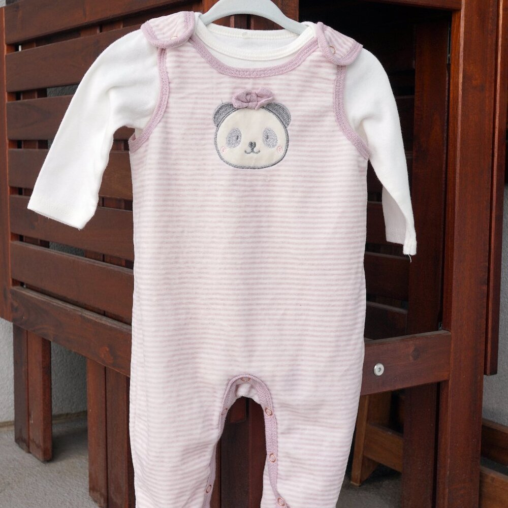 Tahari Baby Girl 2 Piece Footie Overalls and Bodysuit 3-6M